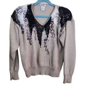 Vintage 80s Susann d Mixed Media Neutral Y2K Sweater Size M